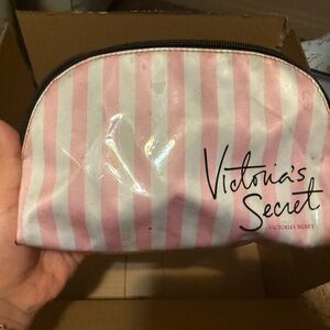 Victoria's Secret Pink and White Striped Cosmetic Bag
